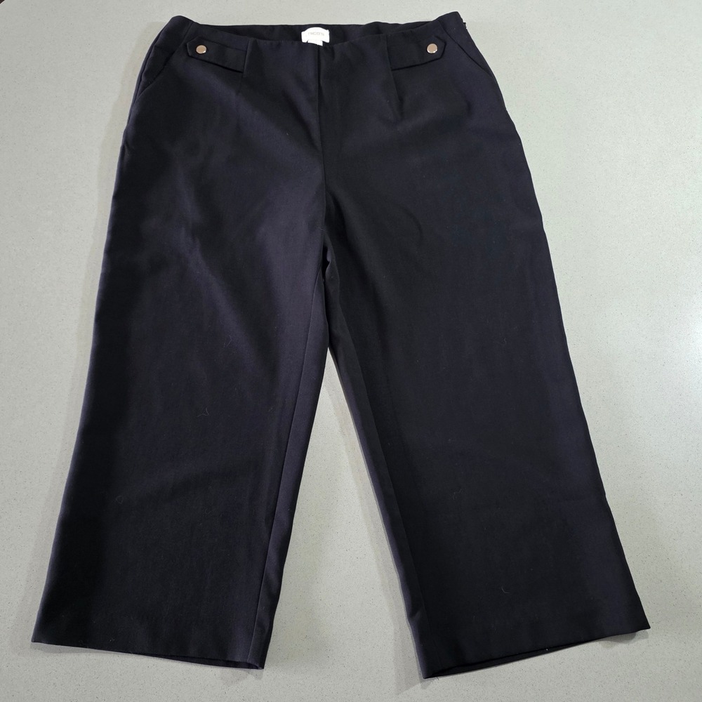 Chicos Black Crop Side Zip Pants Gold Button Accents Size 2.5 XL